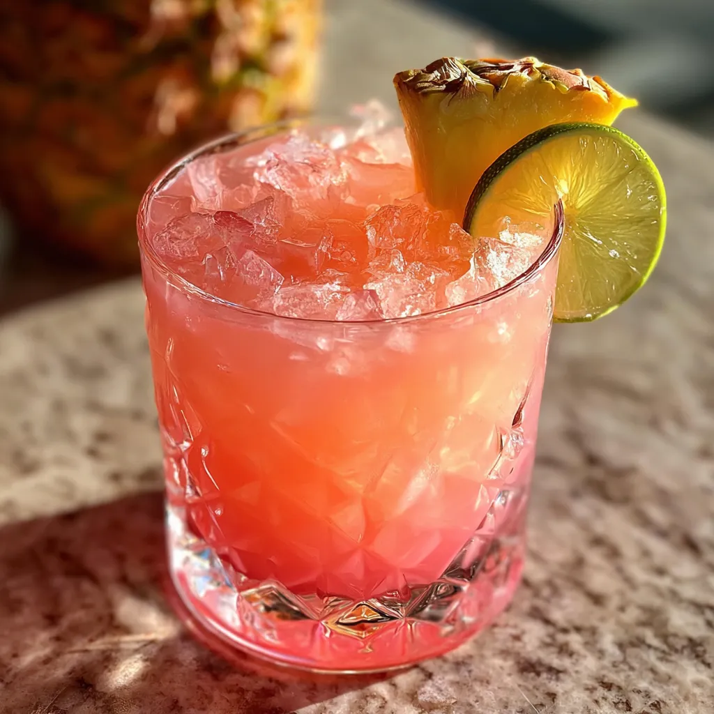 Tropical Pink Coconut Rum Punch with Fresh Pineapple and Grenadine - secondary view